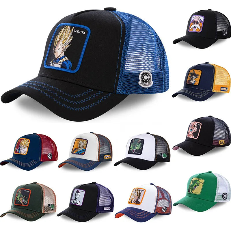Casquette Dragon Ball Son Goku pour l'été : casquette de voyage à visière, pour homme, brodée, style hip-hop, visière pare-soleil, casquette trucker ajustable en maille