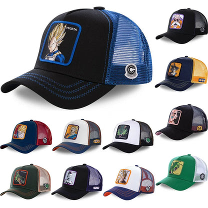 Casquette Dragon Ball Son Goku pour l'été : casquette de voyage à visière, pour homme, brodée, style hip-hop, visière pare-soleil, casquette trucker ajustable en maille