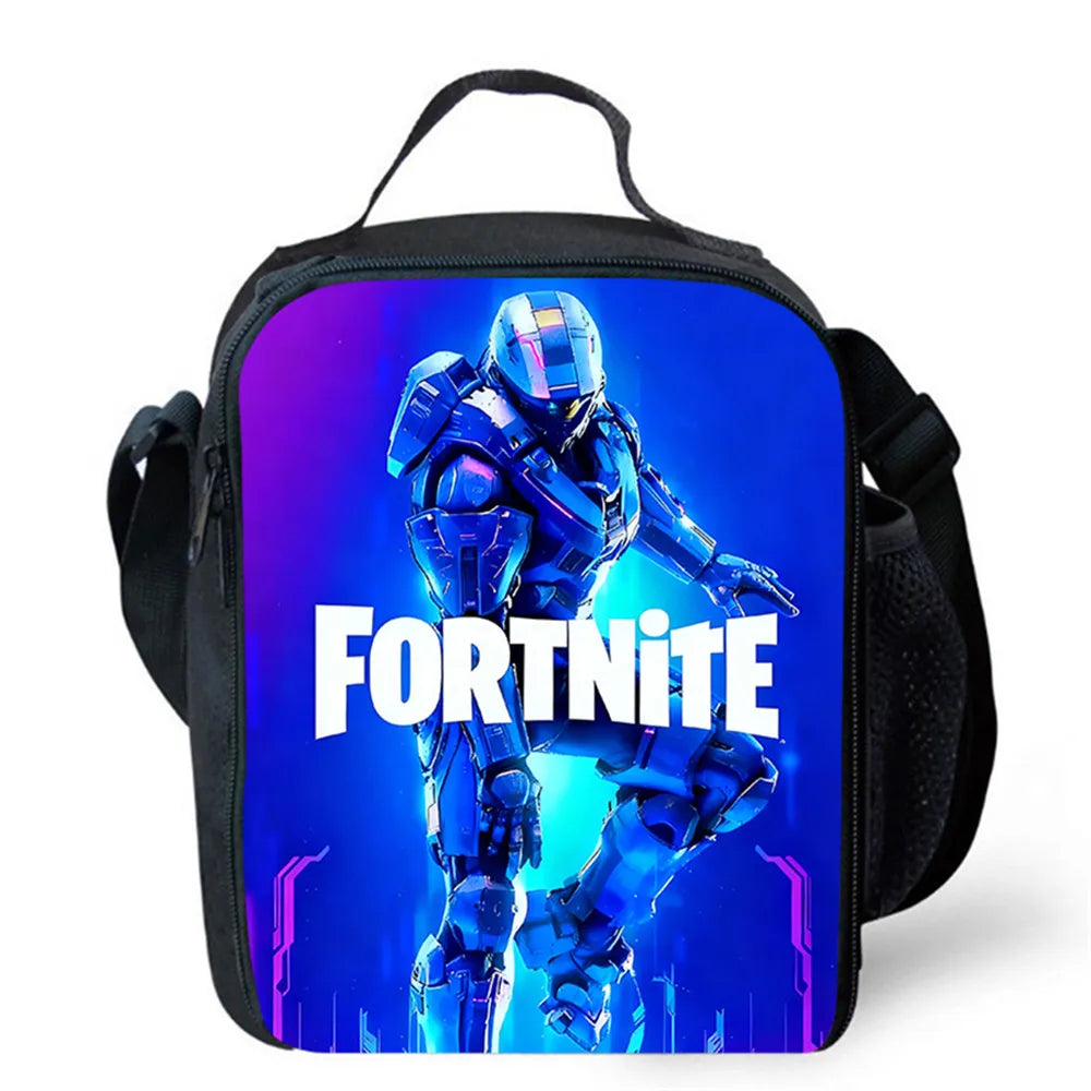 Cartoon FORTNITE Insulated Cooler Lunch Bag Cute Portable Lightweight Picnic Bag for Boys & Girls Age 5-10 Kids Daily Food Bag