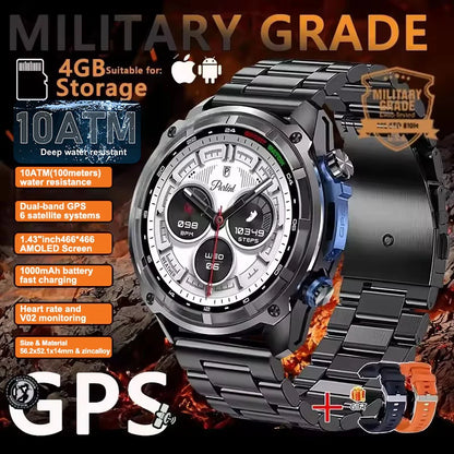New Men TANK GPS Map Smart Watch Outdoor Compass 1000mAh Large Battery 10ATM Waterproof Bluetooth Call Sports AMOLED Smartwatch