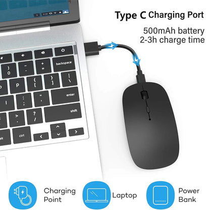 Безжична презареждаема мишка с два режима, съвместима с Bluetooth, 2.4G USB компютърна мишка за лаптоп, iPad, таблет и Notebook, геймърска мишка