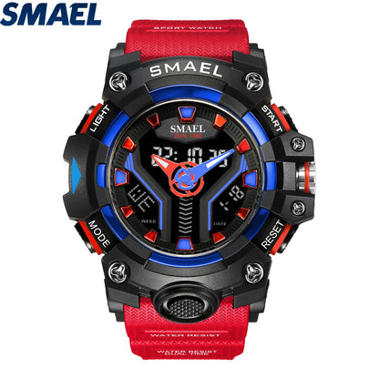 SMAEL 8075 Men's Analog Digital Dual Display Sport Watch - 50M Waterproof LED Backlight Dual Time Alarm Chronograph Stopwatch