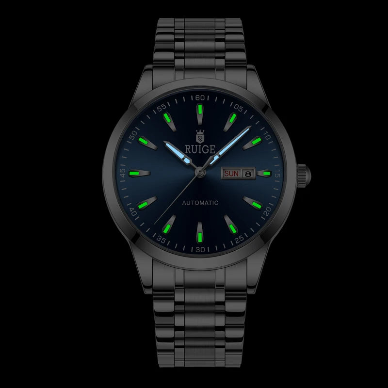 RUIGE Weekly Calendar Men's Fully Automatic Mechanical Watch Stainless Steel Business Men's Night Light Waterproof Versatile Wat