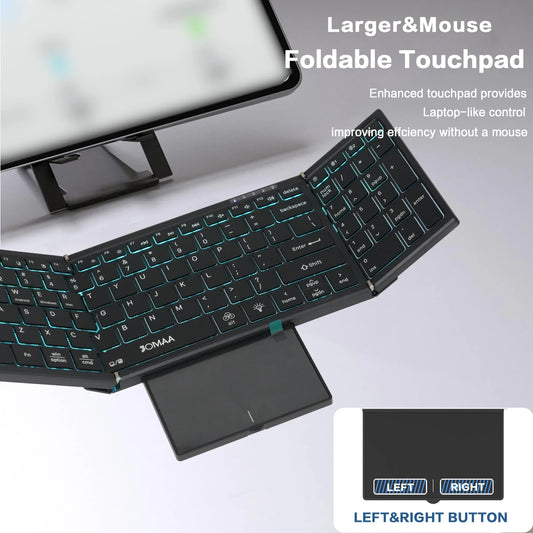 Portable Bluetooth Dual Mode Wireless Touchpad Keyboard with RGB Backlit, 98 Keys Foldable Office Keyboard for PC/Laptop/Mac-Black