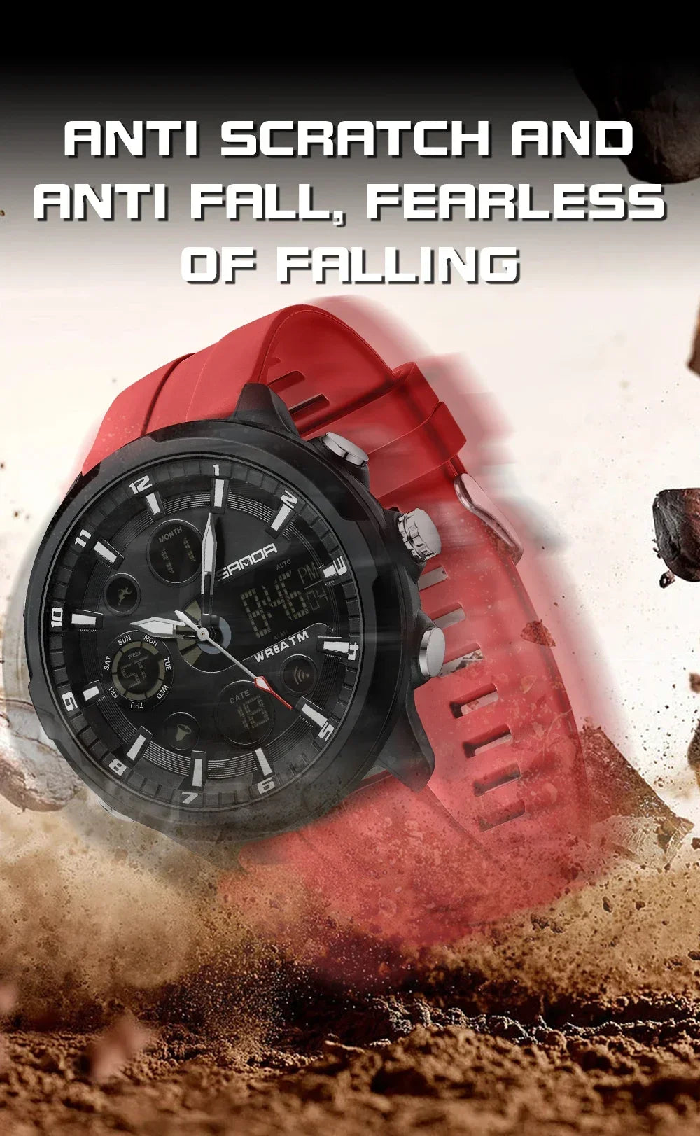 SANDA 9053 G Sports Military Men's Watches Luxury Digital Watch 50M Waterproof Quartz Wristwatch for Male Relogios Masculino