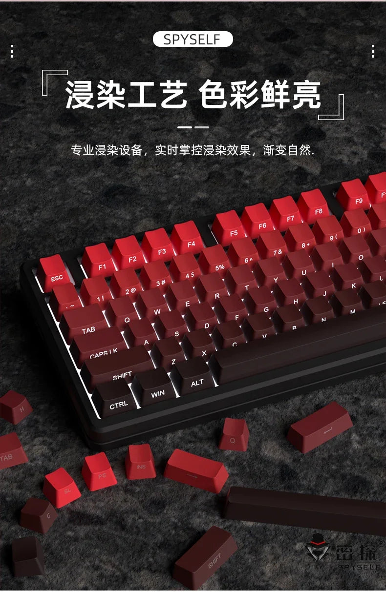 Neue Keycaps für 60/64/84/98/108 Gaming-Mechaniktastaturen mit MX-Switches, 135 Tasten, OEM PBT, seitlich graviert, Farbverlauf in Rot und Schwarz