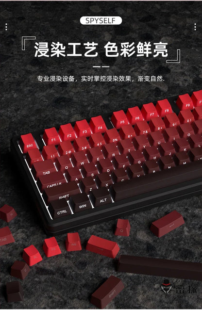 Neue Keycaps für 60/64/84/98/108 Gaming-Mechaniktastaturen mit MX-Switches, 135 Tasten, OEM PBT, seitlich graviert, Farbverlauf in Rot und Schwarz