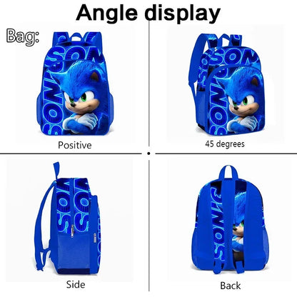 2025 New Arrival Sonic School Bag Lunch Bag Pencil Case Boys Girls Daily Use Book Cartoon Book Bags For Kids Christmas Gift