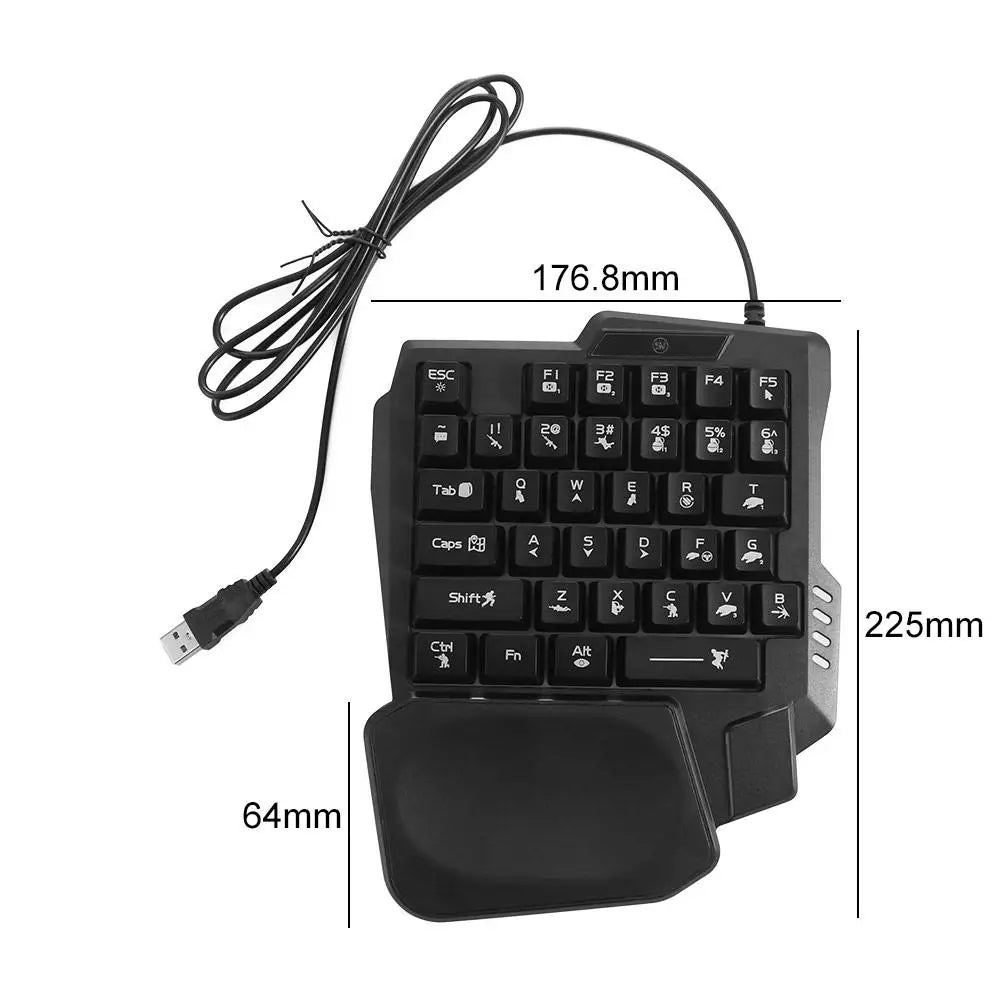 USB Single Hand Keyboard Luminous Ultra-slim One Handed Keyboard 3 Color Backlight 35 Keys Gaming Mechanical Keyboard Laptop