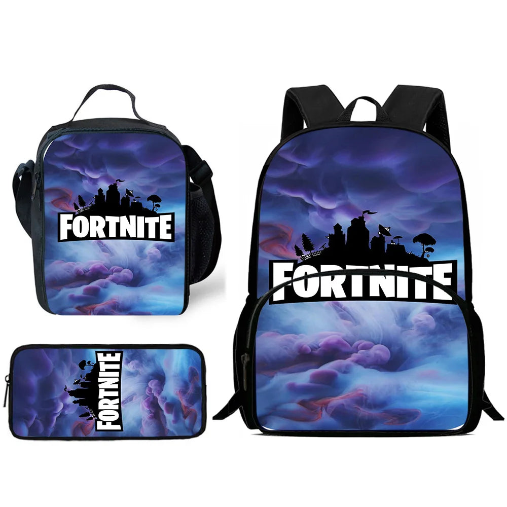 Trendiges Gaming-Design Kinder-Rucksack F-FortniteS mit Lunchbag und Federmäppchen, Schulranzen mit großem Fassungsvermögen für Jungen und Mädchen, ideales Geschenk