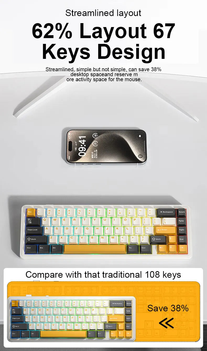 AULA F65 Mechanical Keyboard Three Mode Custom Wireless/Bluetooth/Wired Connection Full Key Hot-swapable Office Gaming Esports