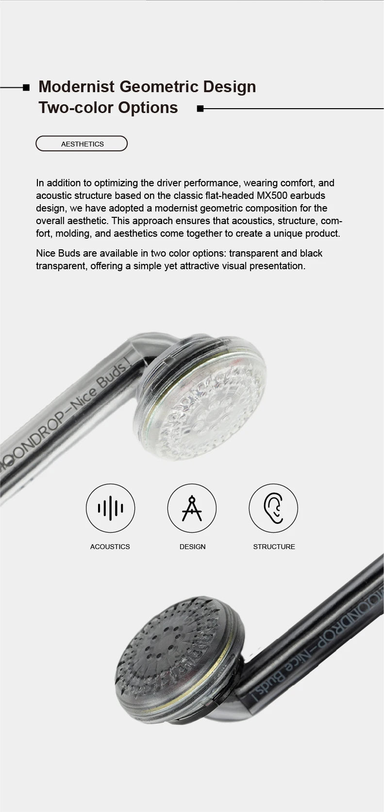 MOONDROP NICE BUDS Wired Earbuds with 15.4mm Large Dynamic Driver, HiFi Flat Head Earphones, High Resolution Sound, Comfortable Wired Music Earbuds