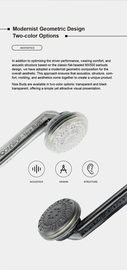 MOONDROP NICE BUDS Wired Earbuds with 15.4mm Large Dynamic Driver, HiFi Flat Head Earphones, High Resolution Sound, Comfortable Wired Music Earbuds