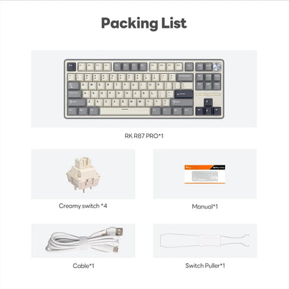 RK Royal Kludge RK R87Pro Gasket Wired Gamer Keyboard Hot-swappable 88 Keys Mechanical Keyboard 88% RGB Backlit With PBT Keycaps