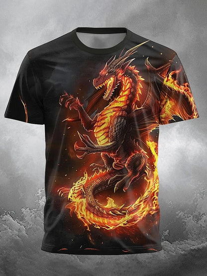 2024 Summer Street Style Fashion Men's T-shirt Urban Everyday Casual Short-sleeved Top 3D Dragon Print Men's Outdoor T-shirt