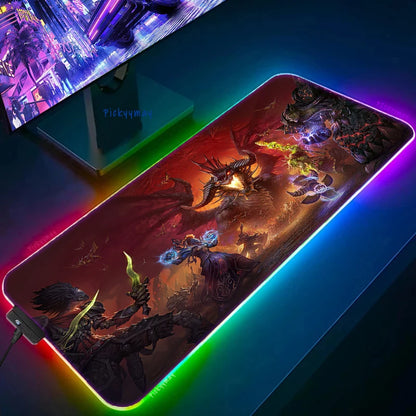 World Of Warcraft LED Backlight Gaming Mousepad Gamer Mousepads RGB Mouse Pad Non-Slip Rubber Deskmats Keyboard Desk Mat WOW