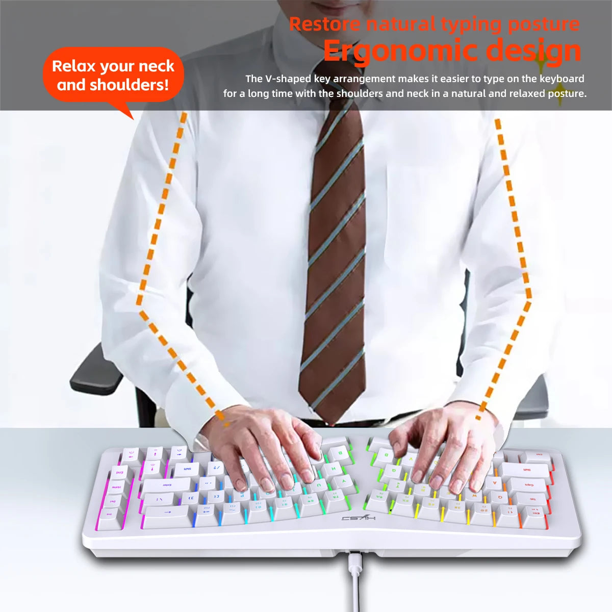 69 Key Wired Ergonomic Gaming Keyboard Silent Irregular RGB Backlit Keyboard for Windows Linux Home Office Game PC