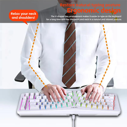 69 Key Wired Ergonomic Gaming Keyboard Silent Irregular RGB Backlit Keyboard for Windows Linux Home Office Game PC