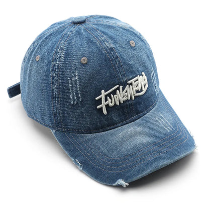 Japanese Retro Washed Denim Letter Embroidered Cap Outdoor Sports Mens Travel Sun Hat Baseball Cap Classic Versatile Comfortable