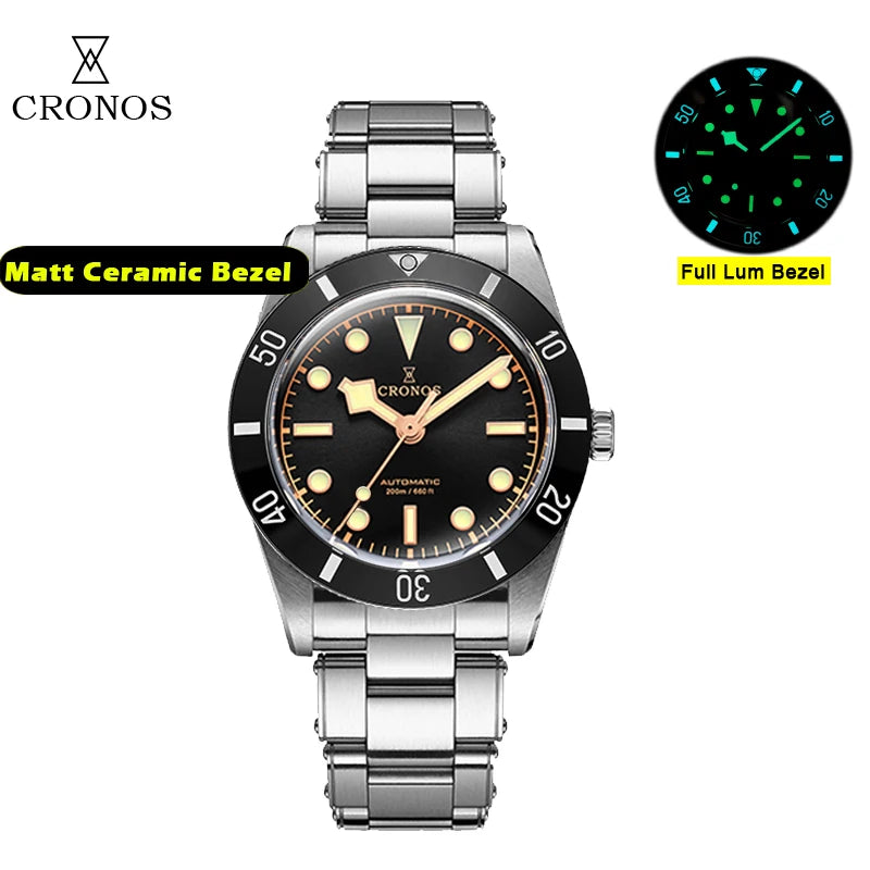 Cronos Luxury Men Watch 37mm Diver BB54 Vintage Automatic Wristwatches Female End Links Sapphire 20 Bar L6033