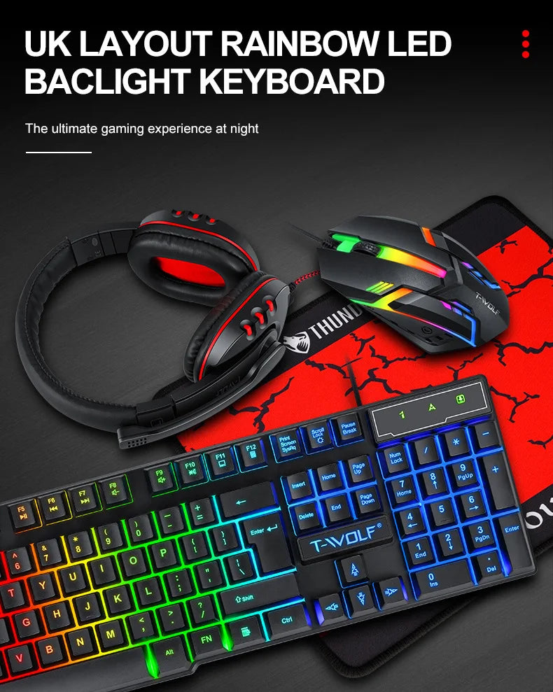 Spanish Keyboard with Ñ Russian Keyboard ISO 100% Layout 104 Keys Spanish Russian Gaming Keyboard Mouse Kit Backlight Wired T20