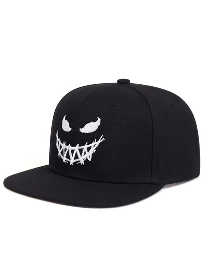 Wide-Brim Baseball Cap 100% Cotton, UV Protection Adjustable with Grin Embroidery & Face Slimming Design