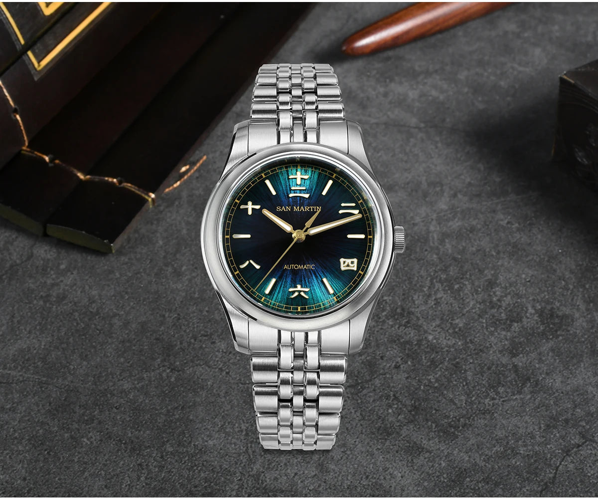 San Martin 39mm Enamel Sunray JianZhan Dial Men GADA Watch 90S5 Automatic BGW-X1 10Bar Sapphire 5-Link Bracelet SN0144CG