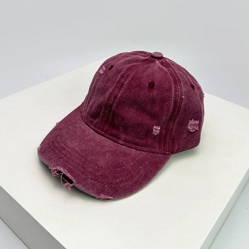 New Unisex Broken Style Solid Baseball Hats Breathable American Vintage Sunshade Simple Peaked Cap Versatile Fashion Casual ins