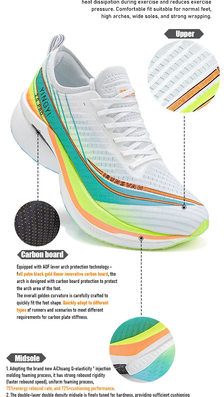 2025 IRUNSVAN SHADOW WING 2.0 PRO Marathon Air Cushion Sports Running Shoes Carbon Plate Trail Running Shoes Lightweight Sneaker