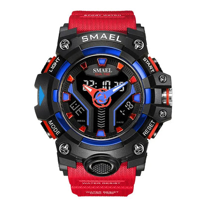 SMAEL 8075 Men's Analog Digital Dual Display Sport Watch - 50M Waterproof LED Backlight Dual Time Alarm Chronograph Stopwatch