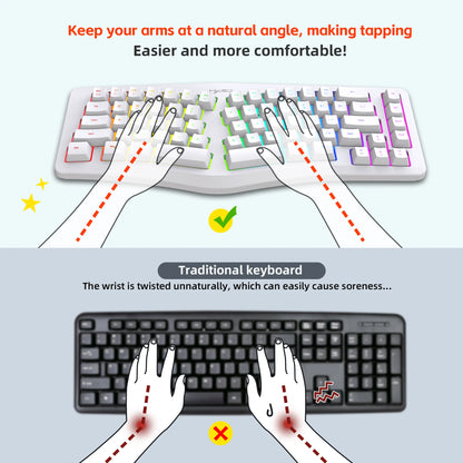 69 Key Wired Ergonomic Gaming Keyboard Silent Irregular RGB Backlit Keyboard for Windows Linux Home Office Game PC