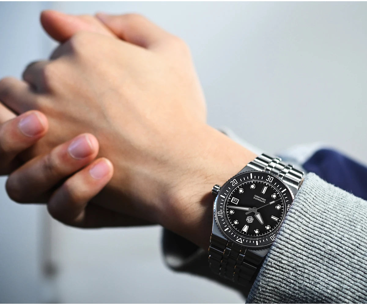 San Martin 40mm Enamel Spiral Dial Integrated Bracelet Men Diver Watch Miyota 9015 Automatic Mechanical Waterproof 200m SN0148