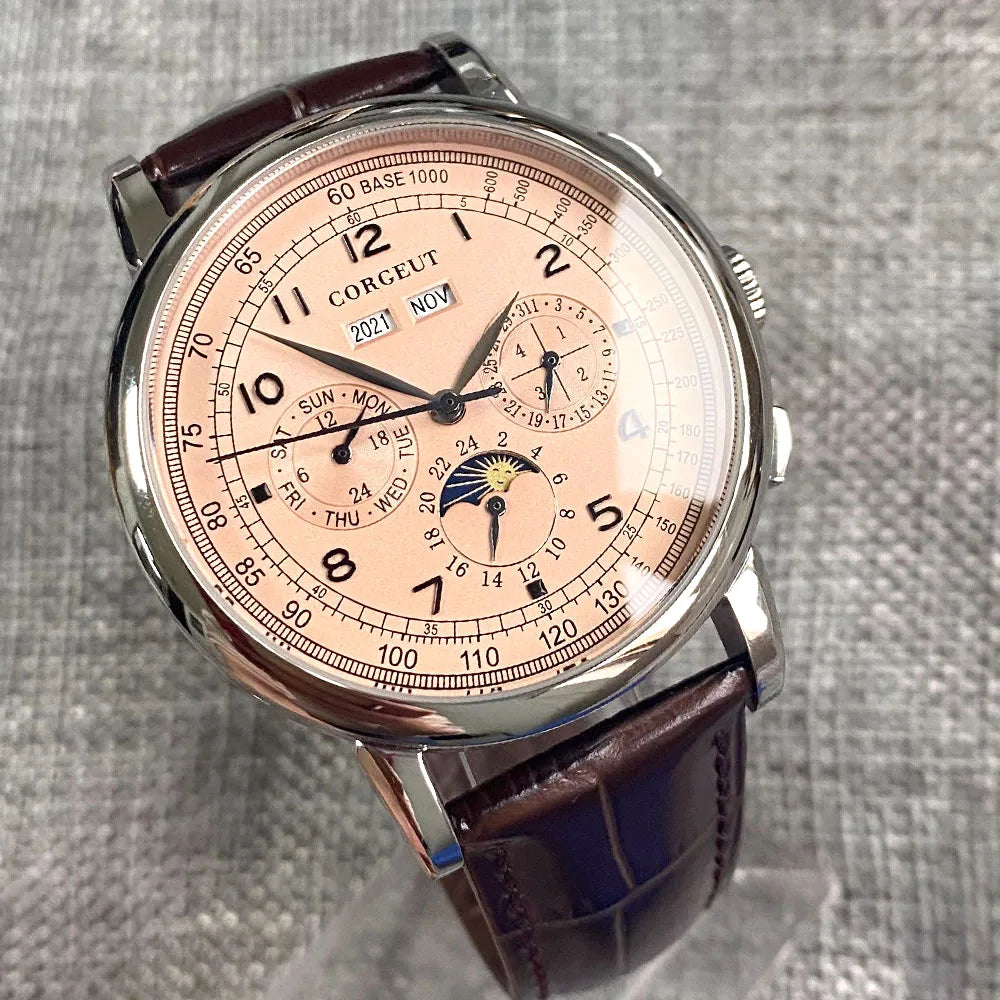 Relógio Automático para Homem Multifunções Data Dia Mês Ano 316L Relógio Mecânico Masculino Caixa Polida Indicador Dia/Noite 42mm