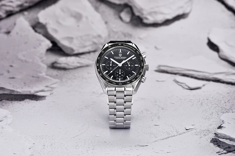 Zegarek PAGANI DESIGN Moon – luksusowy męski chronograf kwarcowy w sportowym stylu, szafirowe szkło z powłoką antyrefleksyjną, luminescencyjny wyświetlacz