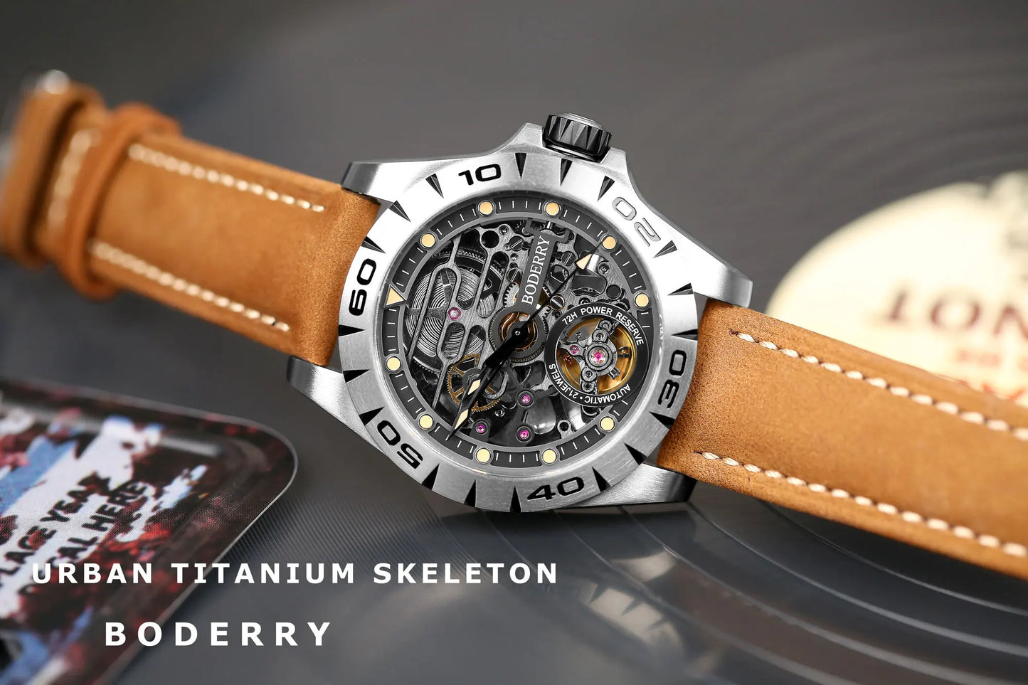Boderry Urban Men's Titanium Watches Top Brand Fashion Skeleton Automatic Mechanical Waterproof Watch Hi-beat 72H Power-reserve