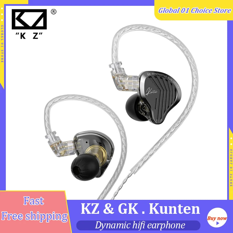 KZ GK Kunten HiFi IEM Earphones 1DD Dynamic Driver In-Ear Earbuds with 2-Pin Detachable Cable, Metal Audiophile Gaming Headset