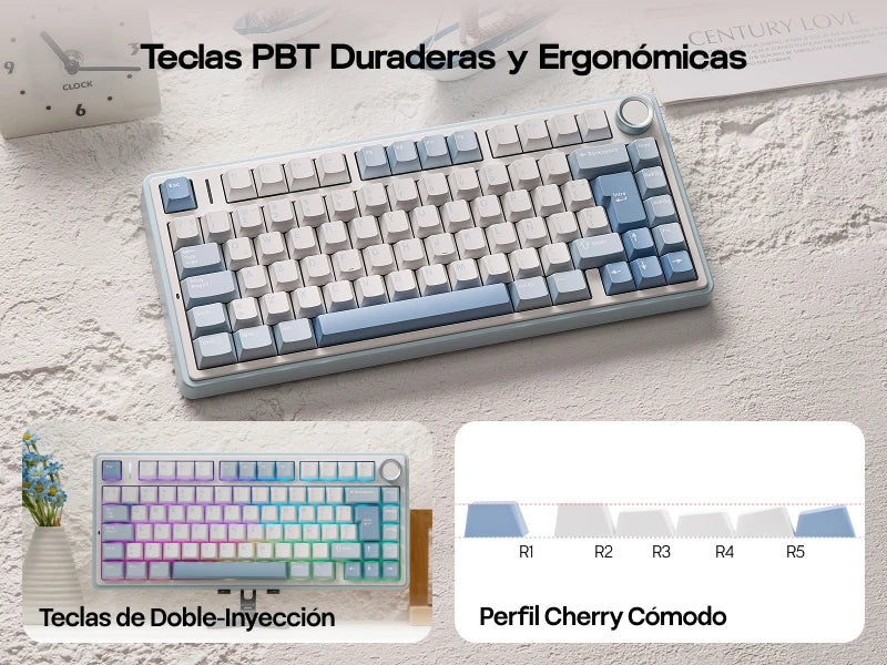 EPOMAKER AULA F75 ISO-ES 75% QWERTY español, teclado mecánico gaming inalámbrico con cable/Bluetooth/2.4GHz, hot-swap, montaje gasket y retroiluminación RGB
