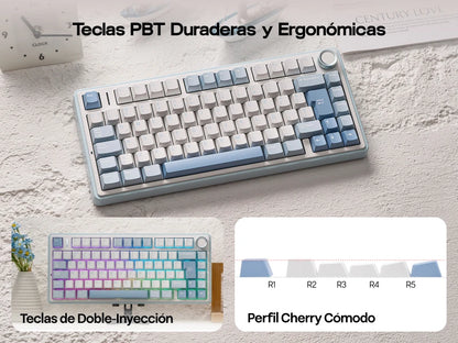 EPOMAKER AULA F75 ISO-ES 75% QWERTY español, teclado mecánico gaming inalámbrico con cable/Bluetooth/2.4GHz, hot-swap, montaje gasket y retroiluminación RGB