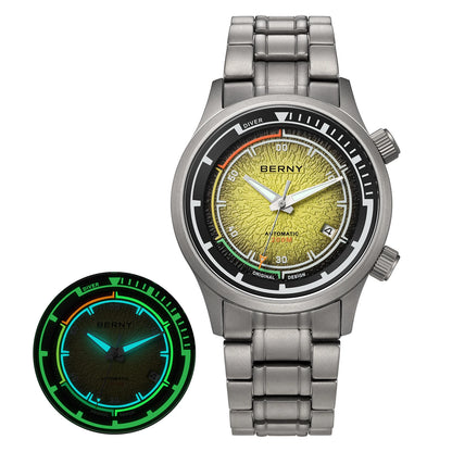 BERNY Automatic Diving Watches for Men Full Titanium Lightweight Super Luminous Mechanical Men's Diver Watch 20ATM Sapphire