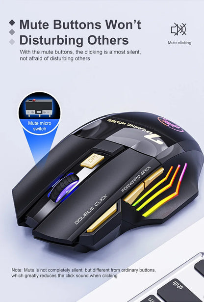 Ratón gaming inalámbrico USB IMICE GW-X7 3200DPI de doble modo, recargable, 7 teclas, 2.4Ghz, silencioso, Bluetooth, LED de respiración de 7 colores