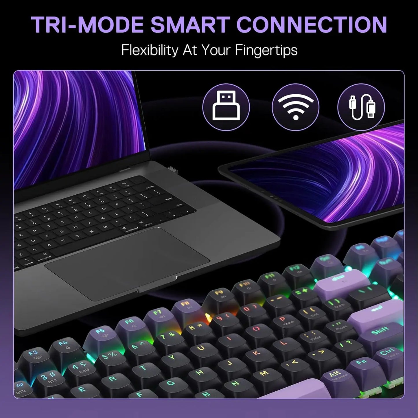 Redragon K740 PRO Wireless RGB Gaming Keyboard, 98 Keys 3-Mode Mechanical Keyboard with Aluminum Base, Hot-Swappable PBT Keycaps, Bluetooth/2.4G/USB-C