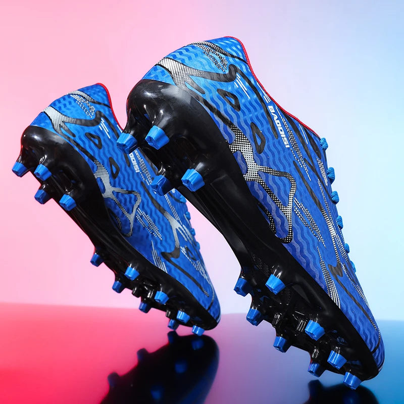 Chaussures de football à crampons longs et basses, chaussures de sport respirantes et antidérapantes pour hommes, chaussures de sport résistantes à l'usure pour l'entraînement sur gazon naturel