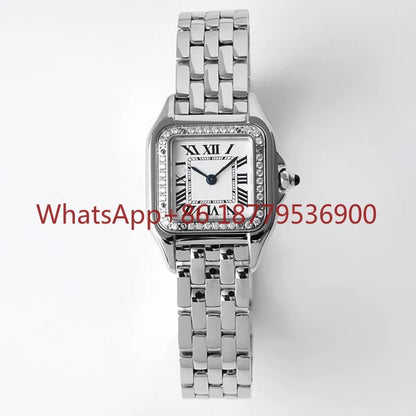 2026 Custom Women Luxury Brand Square Roman Dial Gold And Silver Women's Steel With Diamond Case Quartz Movement Watches