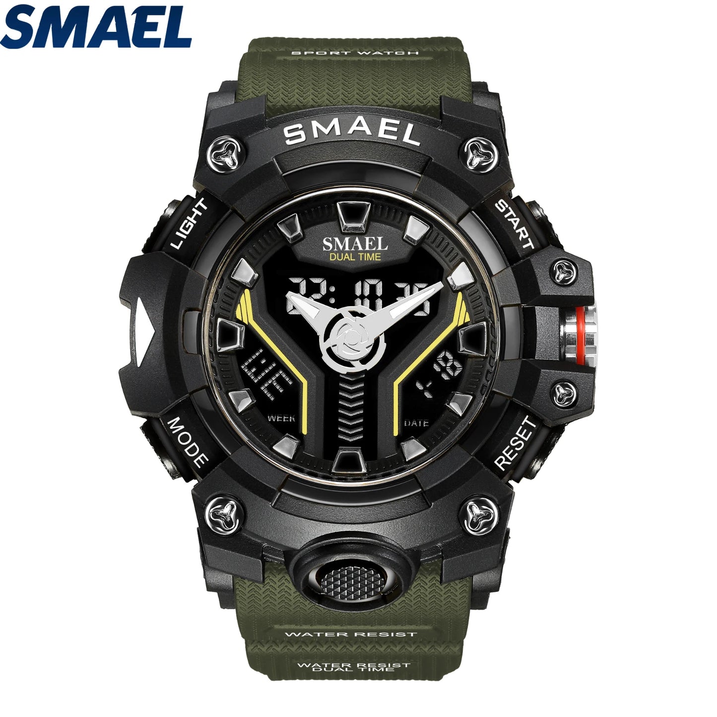 SMAEL 8075 Men's Analog Digital Dual Display Sport Watch - 50M Waterproof LED Backlight Dual Time Alarm Chronograph Stopwatch