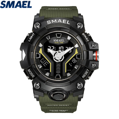 SMAEL 8075 Men's Analog Digital Dual Display Sport Watch - 50M Waterproof LED Backlight Dual Time Alarm Chronograph Stopwatch