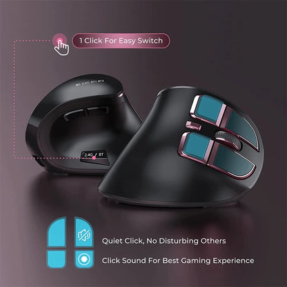 Mouse vertical wireless Jomaa 2.4G+Bluetooth pentru Apple Mac, laptop, notebook, 9 butoane, reîncărcabil, mouse gaming pentru PC și iPad