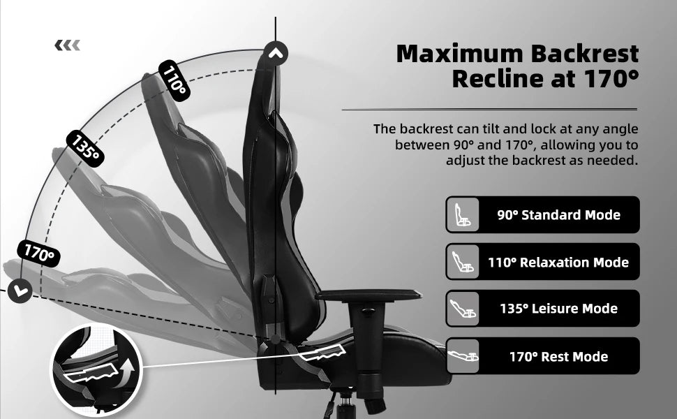 AUTHMIC Ergonomic Gaming Chair with Lumbar Support, Adjustable Armrest, Reclining Office Chair, 150kg Heavy Duty Gamer Chair for Home & Work