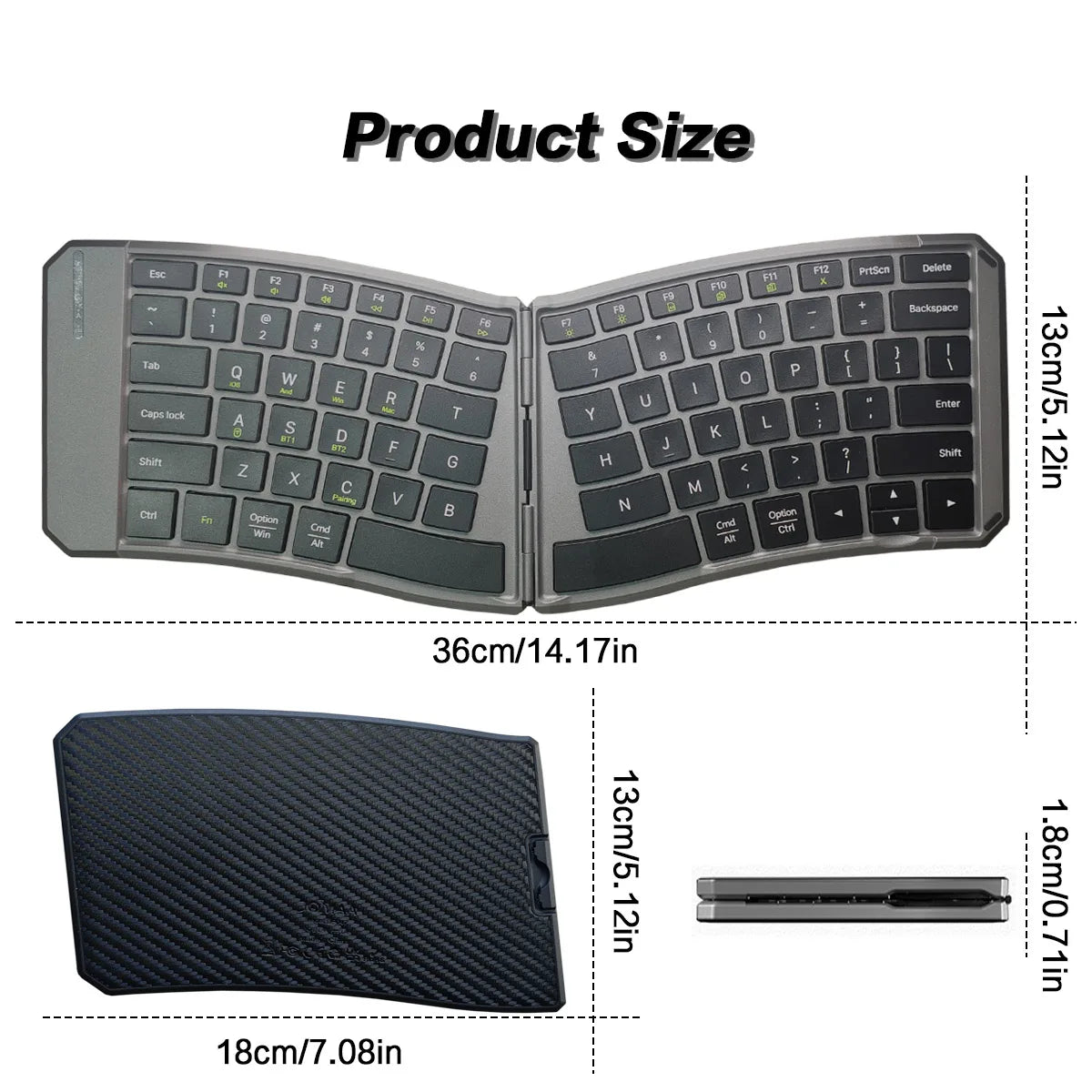 Teclado Bluetooth ergonómico plegable, teclado compacto dividido portátil para viajes de negocios, teclado inalámbrico plegable recargable
