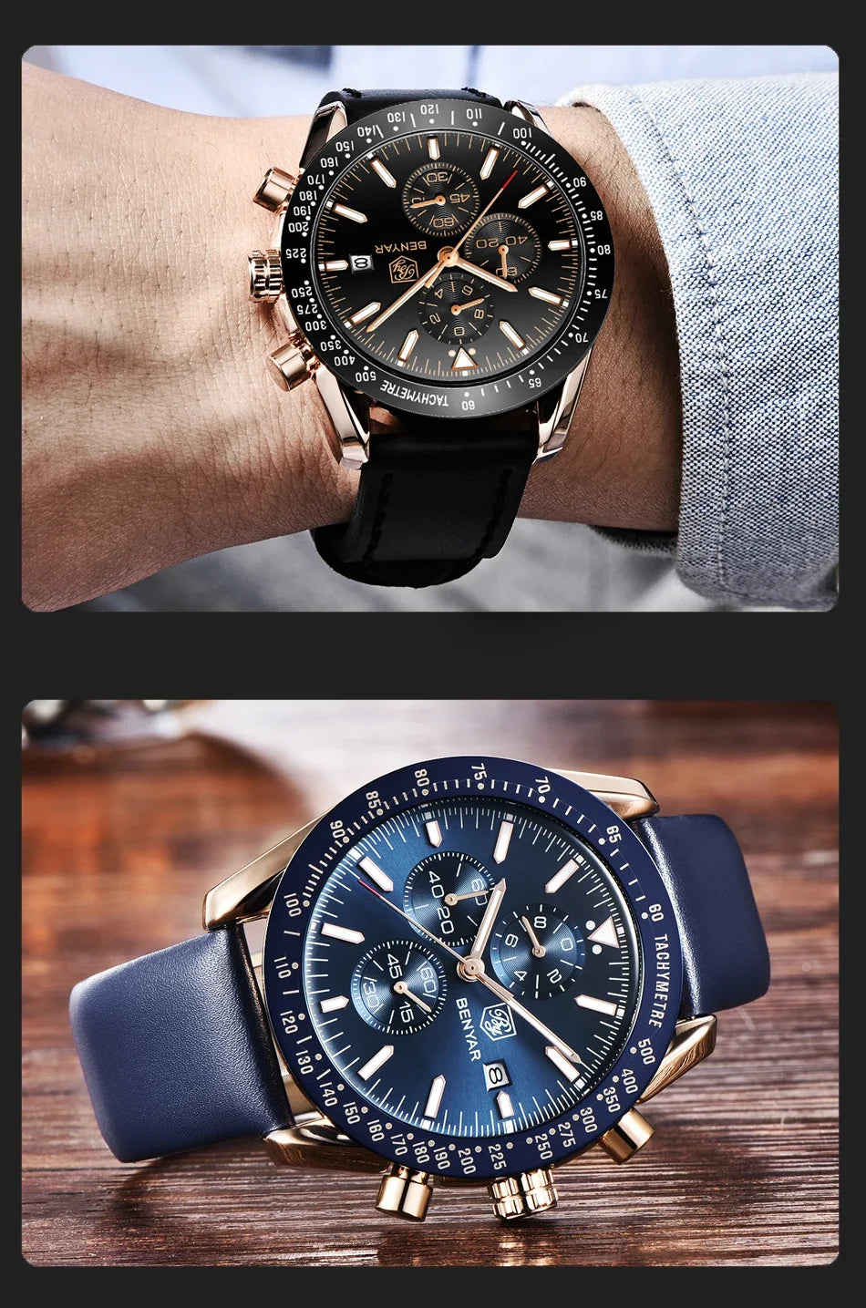 Pánské hodinky BENYAR 5140, ležérní sportovní hodinky, luxusní vodotěsné quartzové hodinky, vojenský chronograf prémiové značky.