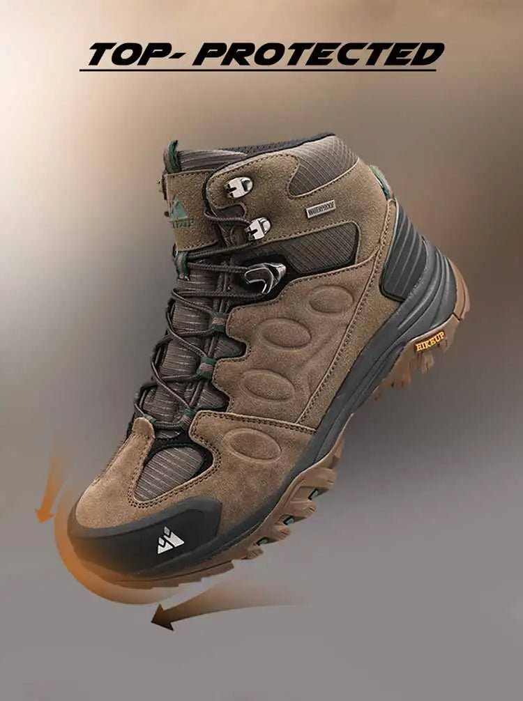 HIKEUP High-Top Herren-Wanderstiefel Winter Outdoor Schuhe Schnürung Rutschfeste Sportliche Freizeit-Trekkingstiefel Herren Wildleder Warme Schuhe